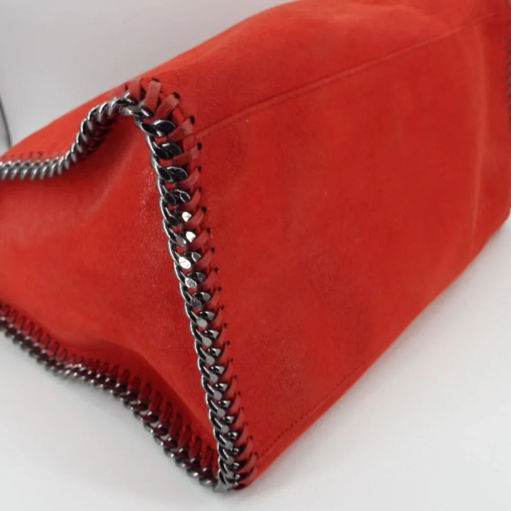 Stella McCartney Falabella Red Satchel Tote Bag Silver Tone Chain Trim Italy - Picture 7 of 14